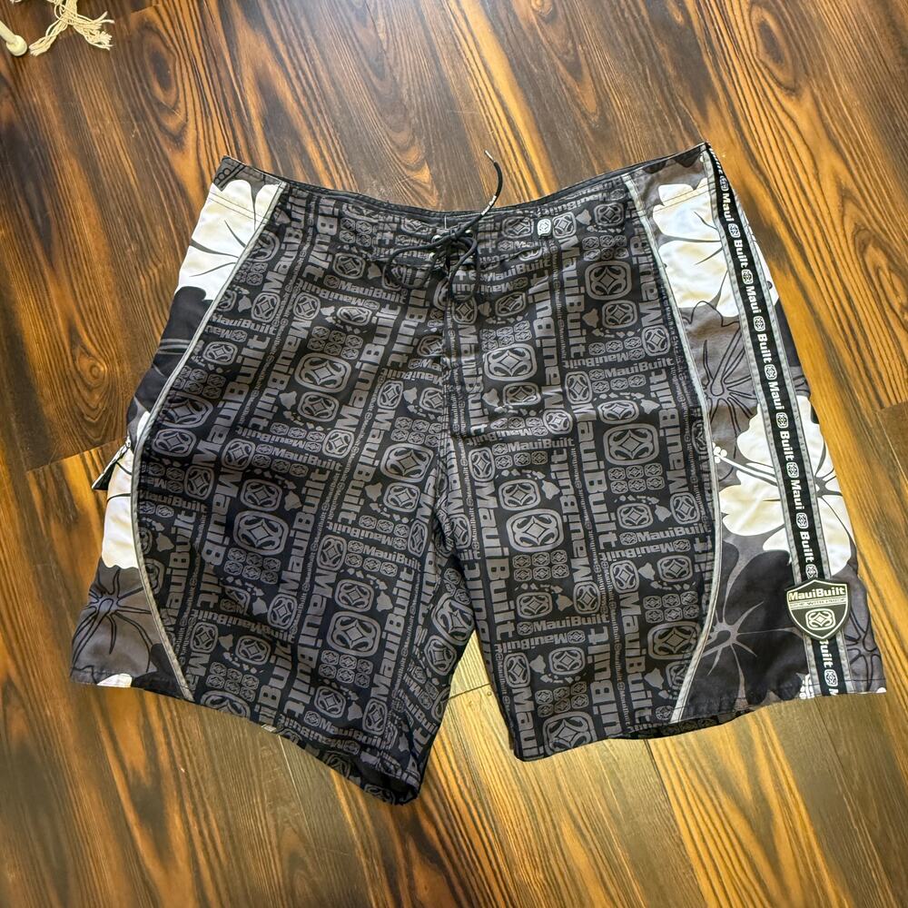 Maui Built Brand Logo All Over Print Hawaiian Board/Surf Shorts Size 46